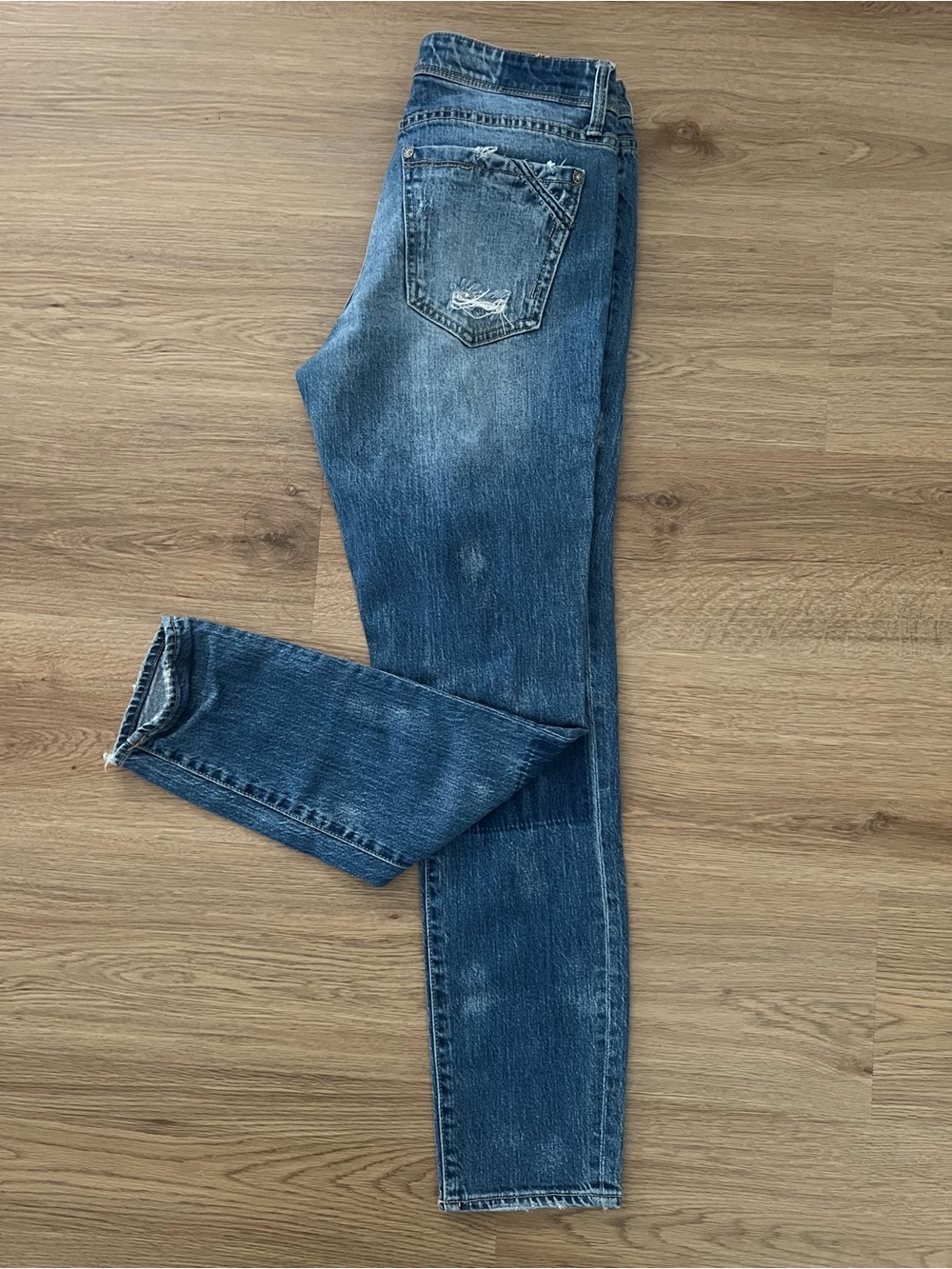 Buckle Black Distressed Skinny Jeans with Patchwork Knees - Picture 3 of 5
